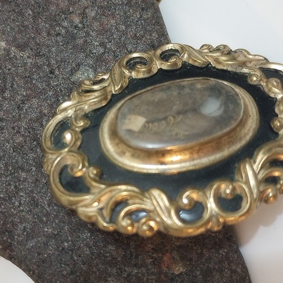 Antique Victorian hair art mourning brooch pendant gold filled scroll brooch - Picture 4 of 13